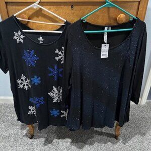 Winter Holiday Long and Short Sleeve Shirts, Size 2XL,  1 NWT and 1 VGC  Navy